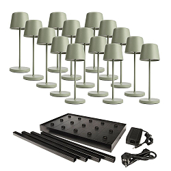 Lampe de table � accu s avec variateur tactile, avec chargeur, 15 pi�ces IP65, mat, gris-vert gradable