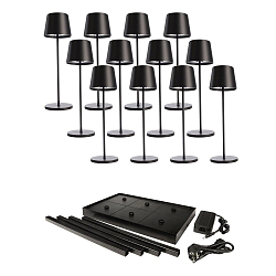 Lampe de table � accu CANIS GASTRO L avec variateur tactile, avec chargeur, 12 pi�ces IP65, mat, noir graphite gradable