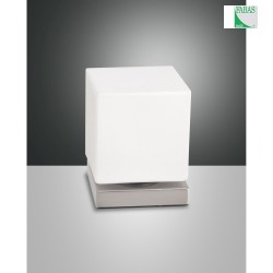 Lampe de table BRENTA forme en d, avec capteur, dimmable IP20 nickel satin, blanche gradable