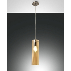 Luminaire à suspension SINTESI à 1 flamme, cylindrique E27 IP20, ambre, nickel satiné gradable