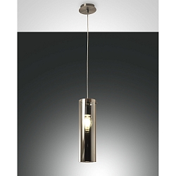 Luminaire à suspension SINTESI à 1 flamme, cylindrique E27 IP20, nickel satiné, couleurs fumée gradable