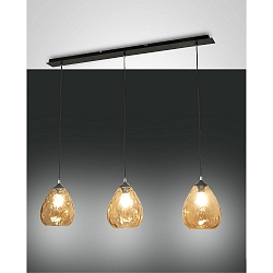 Luminaire à suspension GISELLA 3 flammes, contrôlable par la voix E27 IP20, ambre, noir gradable