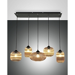 Pendant luminaire GILLIS, E27, 5x 40W, IP20, black/amber