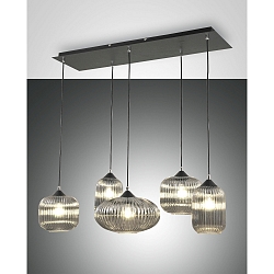 Pendant luminaire GILLIS, E27, 5x 40W, IP20, black/fumé