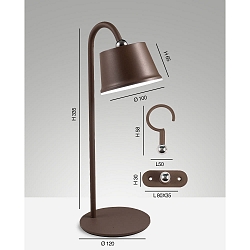 Lampe rechargeable ARMANDA IP54, brun rouille gradable