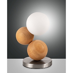 Lampe de table MICKY G9 IP20, chêne, nickel satiné, blanche gradable