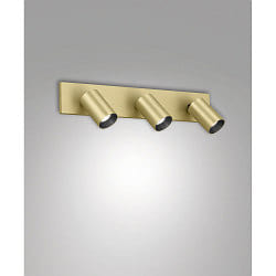 Rampe de projecteurs FLORES 3 flammes, langue GU10 IP20, noir, laiton satiné gradable