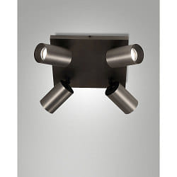 Spot FLORES 4 flammes, carré GU10 IP20, gris, gunmetal gradable