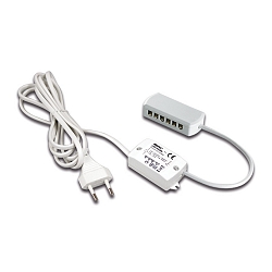 Transformer LED 24/5W Mains connection cable 200cm, with Europlug, 12-fold distributor