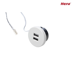 USB double socket 24Vdc, sek. 5V, 1x2.1A / 2x1.05A, max. 15W, stainless steel look, incl. adaptor ring, white