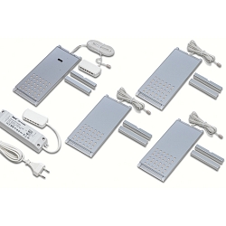 4pc. set of LED L-Pad 7.5W 4000K, with IR dimmer + LED transformer 24/15W/30W, anodised alu
