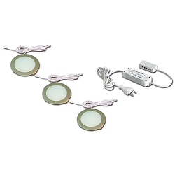 Lumière de surface FR 68-LED rond, lot de 3, avec prise de courant IP20, acier inoxydable, opale gradable