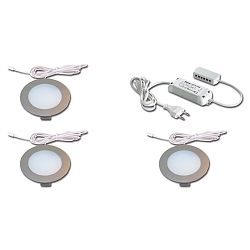 Lumière de surface FR 78-LED rond, lot de 3, avec prise de courant IP20, acier inoxydable, opale gradable