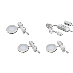 Luminaires pour meuble FR 55-LED rond, lot de 3 IP20, acier inoxydable, opale gradable