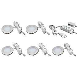 Luminaires pour meuble FR 55-LED lot de 5 IP20, acier inoxydable, opale gradable