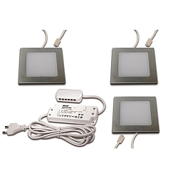 Luminaires pour meuble FAQ 58 - LED-24 angulaire, plat, lot de 3 IP44/IP20, acier inoxydable bross� 
