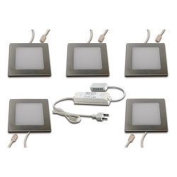 Luminaires pour meuble FAQ 58 - LED-24 angulaire, plat, lot de 5 IP44/IP20, acier inoxydable bross� 