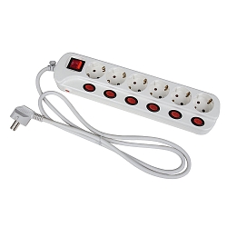 Table socket 6-fold, can be switched off individually and in total, IP20, white