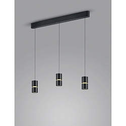 Luminaire à suspension ROK 3 flammes, réglable, direct / indirect, focalisable IP20, or mat, noir mat gradable