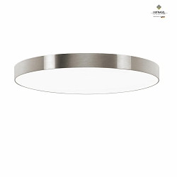 LED ceiling luminaire AURELIA,  78cm, 48W 3000K 5500lm, white fabric cover below, dimmable, brushed silver structural film