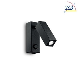 LED wall spot PAGE SQUARE, 3W 3000K 210lm, with switch, pivotable, black