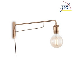 Wall luminaire TRIUMPH AP1, 1 flame, E27, with switch and fabric coated cable, antique brass