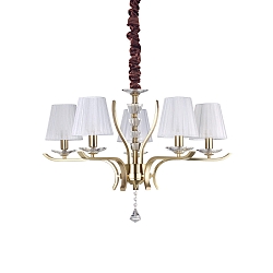 Pendant luminaire PEGASO, 5 flames, � 72cm, E14, chrystal, brushed brass / organza