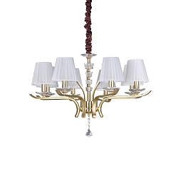 Pendant luminaire PEGASO, 8 flames, � 76cm, E14, chrystal, brushed brass / organza