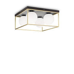 Luminaire de plafond LINGOTTO PL4 4 flammes E14 IP20, noir mat, laiton satiné gradable