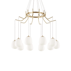 Pendant luminaire KAROUSEL, 10 flames, Ø 82.5cm, incl. G9 3.2W 3000K, satined brass / white