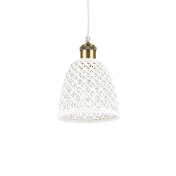 Pendant luminaire LUGANO-1, Ø 18cm, 1 flame, E27, burnished metal / white  ceramics