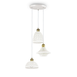 Pendant luminaire LUGANO, 3 flames, Ø 35cm, E27, burnished metal / white