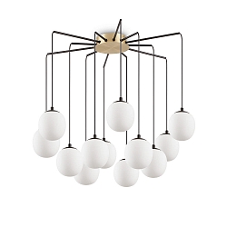 Luminaire à suspension RHAPSODY 12 flammes G9 IP20, laiton brossé, blanc opale, noir 