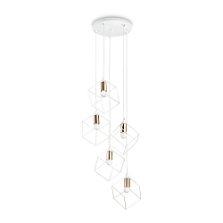 Pendant luminaire ICE, 5 flames, Ø 50cm, E27, white / brass satin