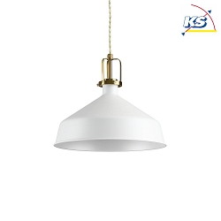 Pendant luminaire ERIS-2, E27, metal / details in satined gold / fabric coated cable, white