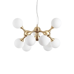 Luminaire à suspension NODI 9 flammes E14 IP20, laiton brossé, blanche