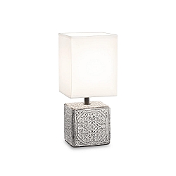 Table luminaire KALÌ-1, square, E14, cable with switch, ceramics, grey / white