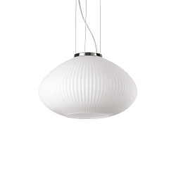 Pendant luminaire PLISSEE, Ø 35cm, E27, blown edged glass, chrome