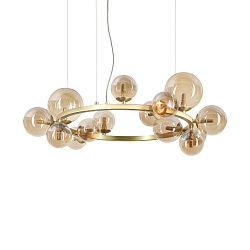 Luminaire à suspension PERLAGE 14 flammes G9 IP20, ambre, laiton satiné gradable