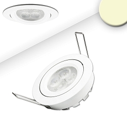 Recessed LED spot, prismatic, IP40, Ø 8.2cm, 8W 2700K 700lm 72°, swivelling, dimmable, white