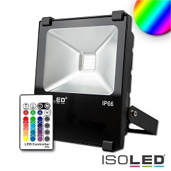 Outdoor LED floodlight RGB incl. wireless remote, IP66, rotatable and swivelling, dimmable, die-cast aluminium, black