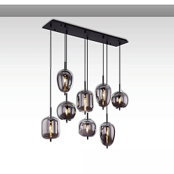 Luminaire à suspension SMOKY GLASS 8 flammes E27 IP20, noir  gradable