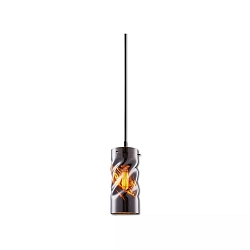 Luminaire à suspension INFINITY SMOKY CURLED GLASS cylindrique, avec câble ouvert, 2 pôles E27 IP20, noir gradable