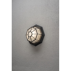 Wall or ceiling luminaire, IP23, E27 max. 60W, black aluminium / frosted acrylic glass