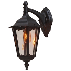Outdoor wall luminaire FIRENZE DOWN, E27 max. 100W, black aluminium / clear glass