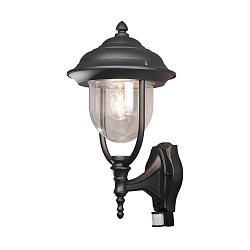 Luminaire mural d�ext�rieur PARMA avec d�tecteur de mouvement E27 IP44, noir , transparent