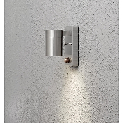 Outdoor wall luminaire MODENA DOWN with motion detector, GU10 max. 35W, stainless steel 304 / clear glass