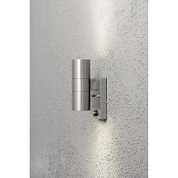 Outdoor wall luminaire MODENA UP/DOWN with motion detector, 2x GU10 max. 35W, stainless steel 304 / clear glass