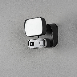 LED Au�enWall luminaire SMARTLIGHT SMALL, with sensor + HD camera, 10W 5000K 1000lm, black metal / plastic