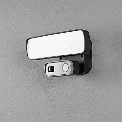 LED Au�enWall luminaire SMARTLIGHT WIDE, with sensor + HD camera, 18W 5000K 1200lm, black metal / plastic